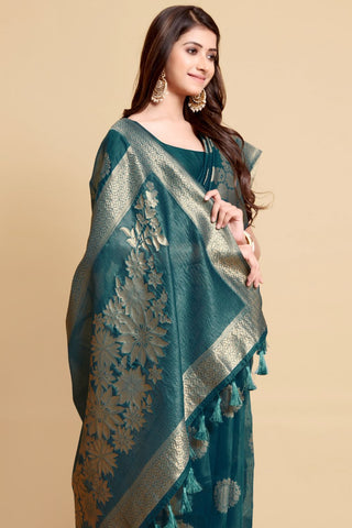 BLUE LINEN CHANDERI SAREE