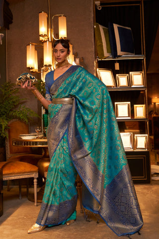 BLUE PURE CHAAP  HANDLOOM WEAVING SILK SAREE