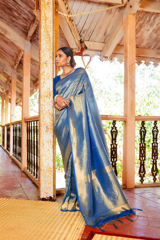 BLUE KANJEEVARAM HANDLOOM SILK SAREE 