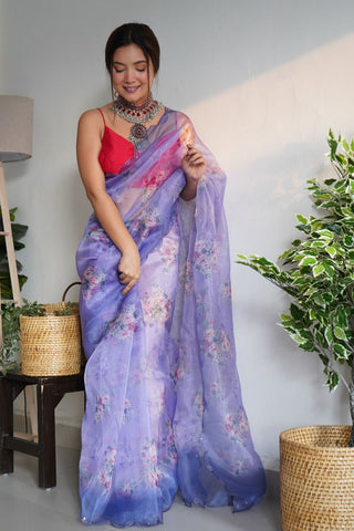 Blue Organza Silk Saree