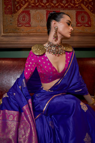 Blue Two Tone Pure Satin Saree