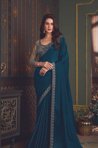 BLUE SOFT GLASS SILK SAREE