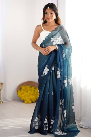 Blue Chiffon Silk Saree