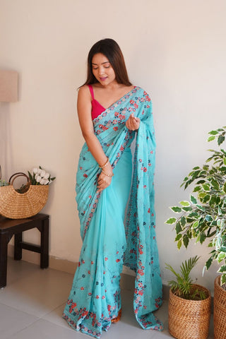 BLUE GEORGETTE SILK SAREE