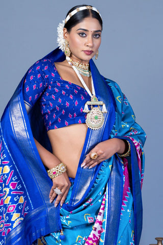 Blue Silk With Luxury Print And Glory Finish Saree_Kumari Sarees