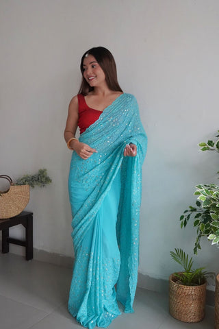 BLUE GEORGETTE SILK SAREE