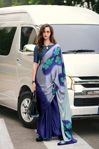 BLUE SATIN SILK SAREE