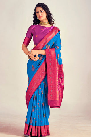 BLUE SOFT SILK SAREE