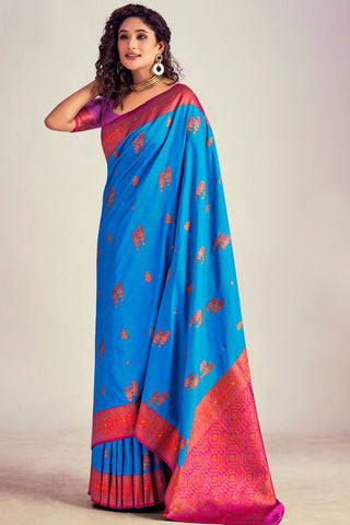 BLUE SOFT SILK SAREE