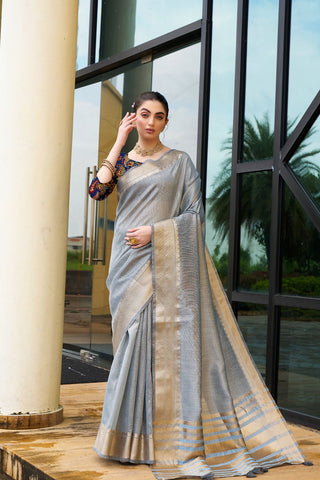 Blue Handloom Weaving Khadi Silk Saree_Kumari Sarees