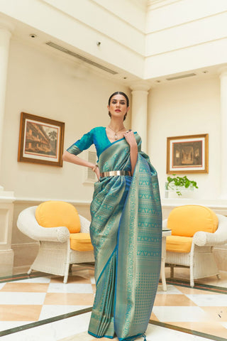 BLUE SEQUINS HANDLOOM WEAVING SAREE