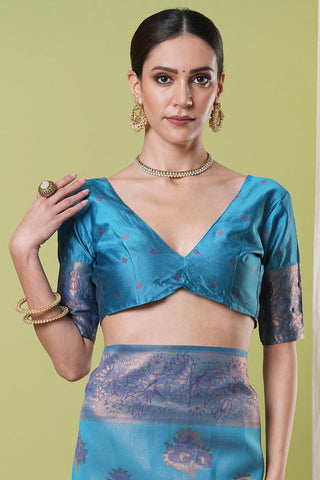 Blue Banarasi Silk Saree_Kumari Sarees