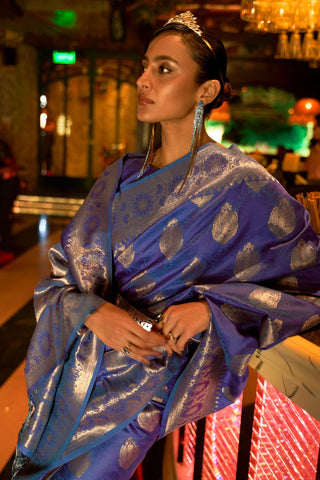 BLUE HANDLOOM WEAVING SILK SAREE