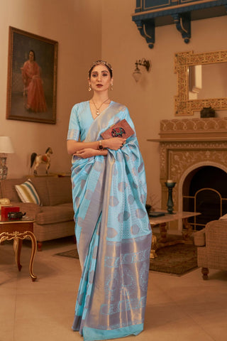 BLUE KANJEEVARAM HANDLOOM SILK SAREE 