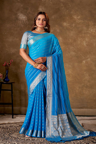 Blue Georgette Silk Saree_Kumari Sarees