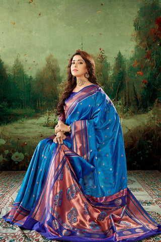 Blue Soft Peshwai Paithani Silk Saree