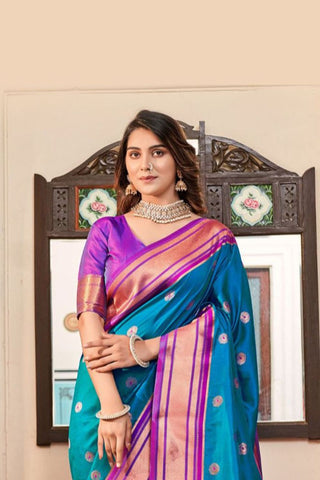 Blue Soft Peshwai Paithani Silk Saree