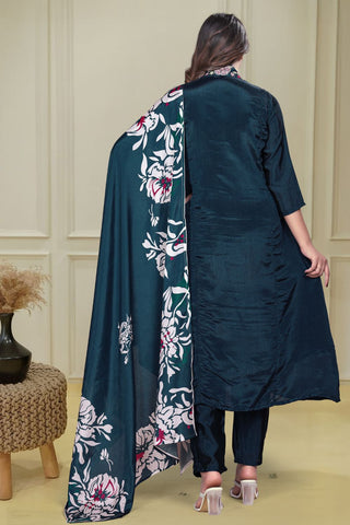 Blue Chinon Embroidery Kurta Set_Kumari Sarees