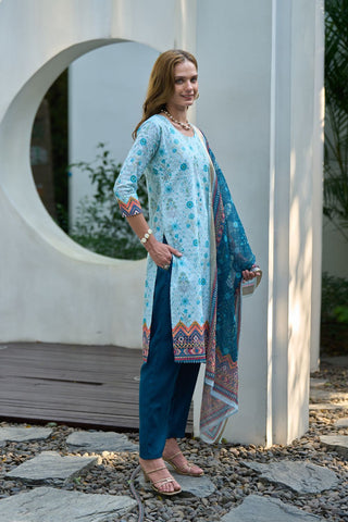 Blue Cotton With Print Kurta Set_Kumari Sarees