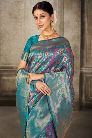 Blue Banarasi Pashmina Silk Saree_Kumari sarees