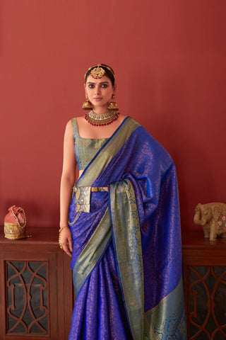 Blue Soft Kanjeevaram Silk Saree