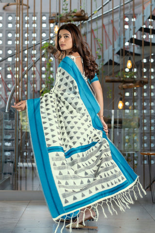 Blue Soft Cotton Handloom Saree