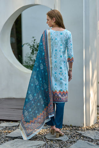Blue Cotton With Print Kurta Set_Kumari Sarees