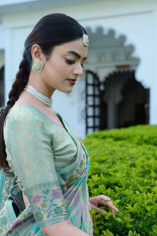 Blue Organza Leheriya Woven Saree