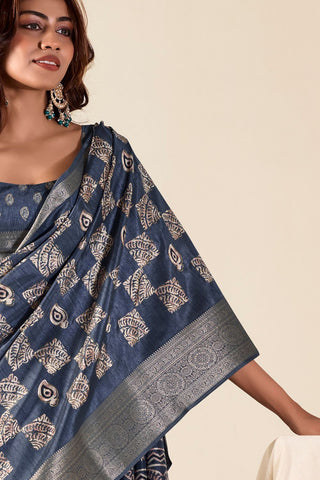 Blue Soft Dola Silk Saree