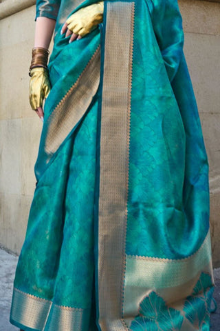 Blue Pure Handloom Two Tone Organza Weaving Saree_kumari Sarees