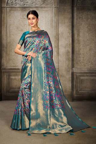 Blue Banarasi Pashmina Silk Saree_Kumari sarees