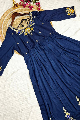 Blue Viscose Chanderi With Embroidered Kurta Set_Kumari Sarees