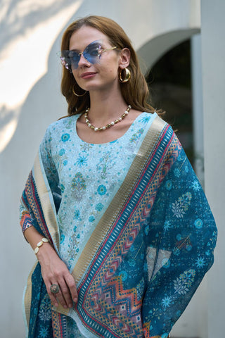 Blue Cotton With Print Kurta Set_Kumari Sarees