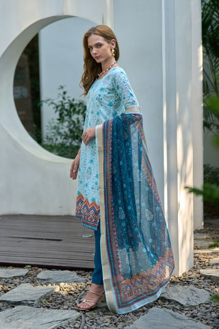 Blue Cotton With Print Kurta Set_Kumari Sarees