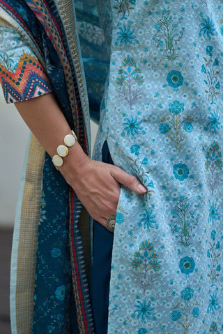 Blue Cotton With Print Kurta Set_Kumari Sarees