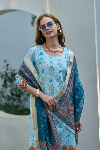 Blue Cotton With Print Kurta Set_Kumari Sarees