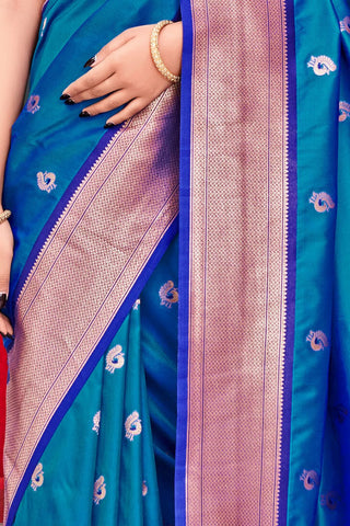 BLUE SOFT PESHWAI PAITHANI SILK SAREE