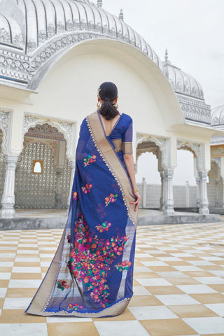 BLUE PURE LINEN WEAVING SAREE