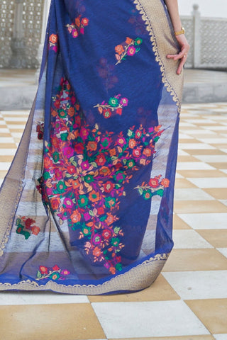 BLUE PURE LINEN WEAVING SAREE