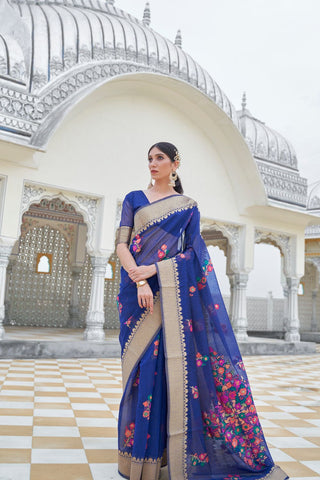 BLUE PURE LINEN WEAVING SAREE