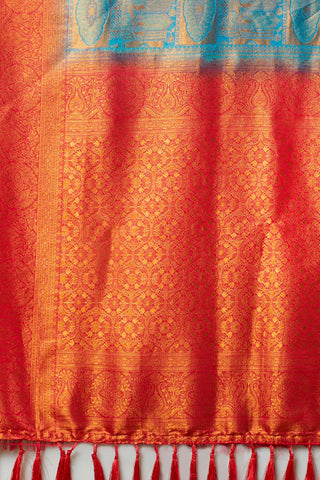 Blue & Orange Soft Kanjeevaram Silk Saree_Kumari Sarees