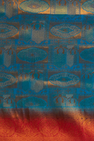 Blue & Orange Soft Kanjeevaram Silk Saree_Kumari Sarees