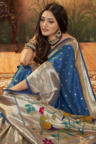 BLUE PURE PAITHANI ZARI WEAVING SAREE