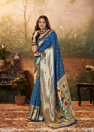 BLUE PURE PAITHANI ZARI WEAVING SAREE