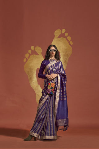 Blue PURE VISCOSE HANDLOOM SAREE - UNSTITCHED WITH BLOUSE