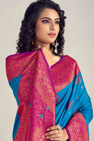 BLUE&RED SOFT SILK SAREE