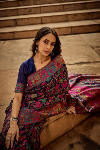 BLUE KASHMIRI HANDLOOM WEAVING. SAREE