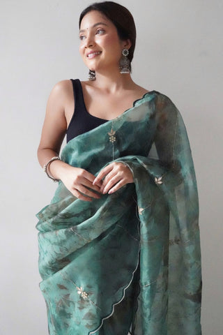 BLUE ORGANZA SILK SAREE