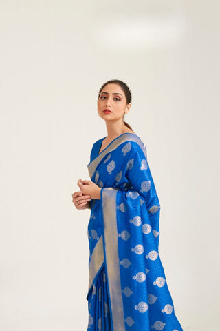 BLUE KANJEEVARAM HANDLOOM WEAVING SILK SAREE