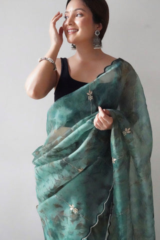 BLUE ORGANZA SILK SAREE